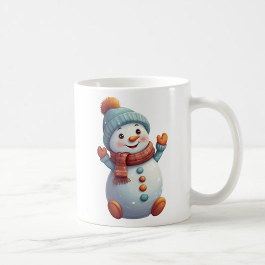 かわいい雪だるまティール（緑がかった色）オレンジウィンターコーヒーマグ コーヒーマグカップ (右)