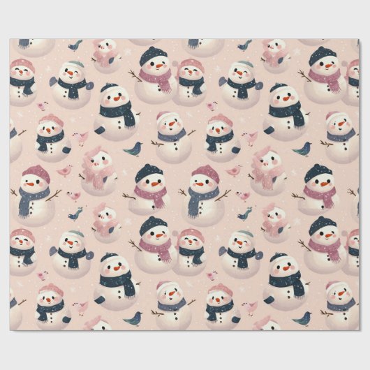 かわいい雪だるまデザイン ラッピングペーパー (フラット)