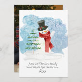 かわいい雪だるまトップハットメリークリスマススクリプト写真 シーズンカード (正面/裏面)