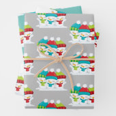 かわいい雪だるまトリオクリスマス ラッピングペーパーシート (インサイチュ)