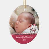 かわいい雪だるまドードルベビーの初めてのクリスマス写真 セラミックオーナメント (右)