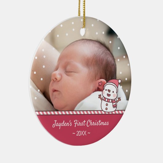 かわいい雪だるまドードルベビーの初めてのクリスマス写真 セラミックオーナメント (右)
