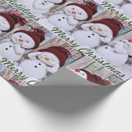 かわいい雪だるまハッピーホリデーズメリークリスマスシーズン ラッピングペーパー (角)