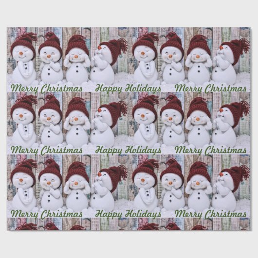 かわいい雪だるまハッピーホリデーズメリークリスマスシーズン ラッピングペーパー (フラット)