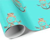 かわいい雪だるまパターンターコイズと金ゴールドクリスマス ラッピングペーパー (ロールコーナー)