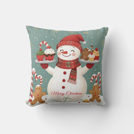 かわいい雪だるまパン屋クリスマスのスローピロー クッション (正面)