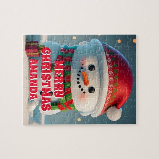 かわいい雪だるまパーソナライズされたクリスマス ジグソーパズル (横)