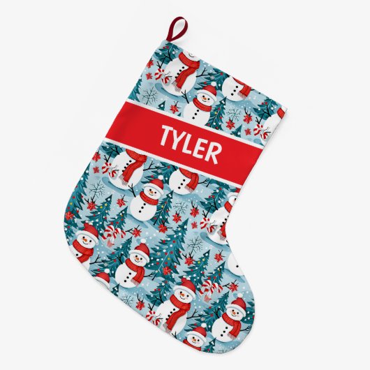 かわいい雪だるまパーソナライズされたクリスマス ラージクリスマスストッキング (正面 (吊り時))