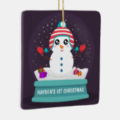 かわいい雪だるまパーソナライズされたベビーの初めてのクリスマス セラミックオーナメント (右)