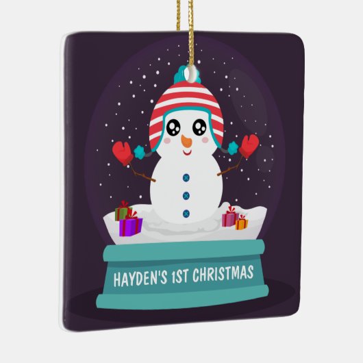 かわいい雪だるまパーソナライズされたベビーの初めてのクリスマス セラミックオーナメント (右)