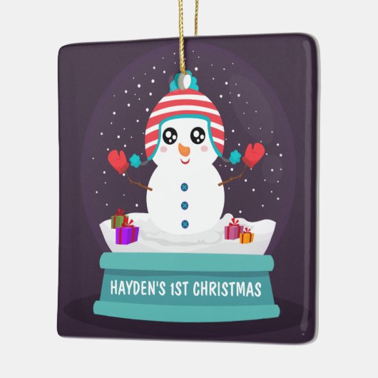 かわいい雪だるまパーソナライズされたベビーの初めてのクリスマス セラミックオーナメント (左)