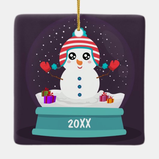 かわいい雪だるまパーソナライズされたベビーの初めてのクリスマス セラミックオーナメント (裏面)