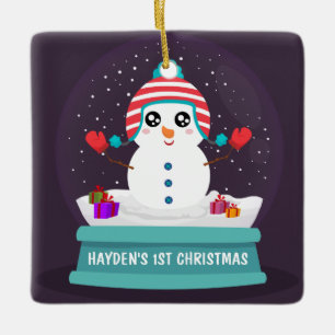かわいい雪だるまパーソナライズされたベビーの初めてのクリスマス セラミックオーナメント