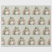 かわいい雪だるまピンクの花クリスマスホリデー ラッピングペーパー (フラット)