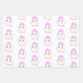 かわいい雪だるまピンククリスマスパーティー ラッピングペーパーシート (正面3)