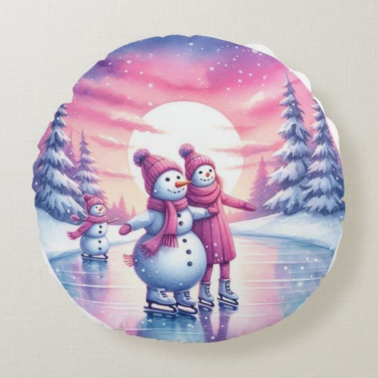 かわいい雪だるまファミリーのクリスマス ピロー (正面)