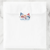 かわいい雪だるまファミリーの水彩イラストラウンド ラウンドシール (バッグ)
