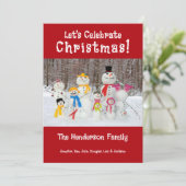 かわいい雪だるまファミリークリスマスカードに名前を追加 シーズンカード (スタンド正面)