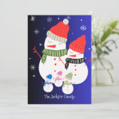 かわいい雪だるまファミリークリスマスホリデー シーズンカード (スタンド正面)