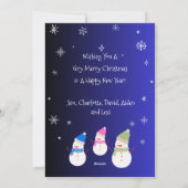 かわいい雪だるまファミリークリスマスホリデー シーズンカード (裏面)