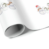 かわいい雪だるまファミリークリスマス ラッピングペーパー (ロールコーナー)