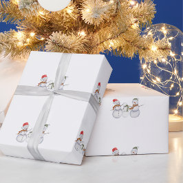 かわいい雪だるまファミリークリスマス ラッピングペーパー