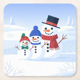 かわいい雪だるまファミリーコースターセット スクエアペーパーコースター