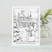 かわいい雪だるまファミリーハウスアート塗り絵クリスマス シーズンカード (スタンド正面)