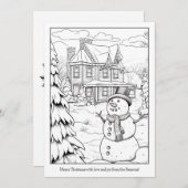 かわいい雪だるまファミリーハウスアート塗り絵 クリスマス (正面/裏面)