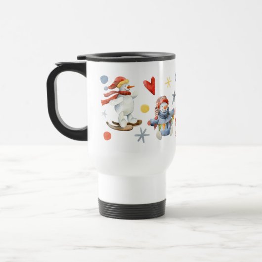 かわいい雪だるまフェスティバルウィンタークリスマスホリデー トラベルマグ (左)