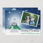 かわいい雪だるまフォトカードメリークリスマス シーズンカード (正面/裏面)