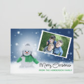 かわいい雪だるまフォトカードメリークリスマス シーズンカード (スタンド正面)