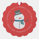 かわいい雪だるまフォトホリデー オーナメントカード (正面)