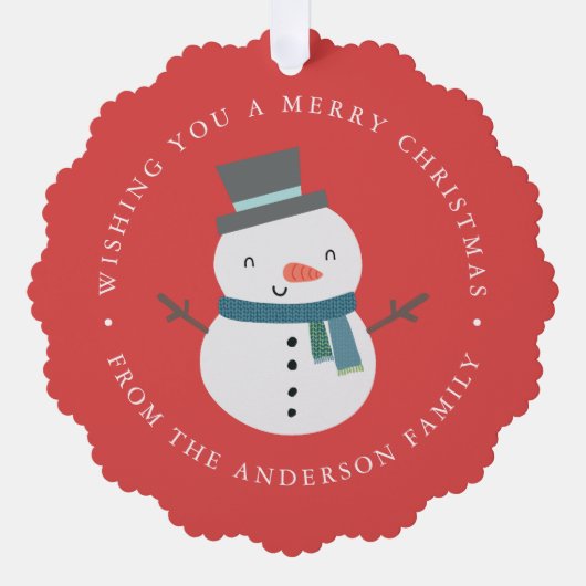 かわいい雪だるまフォトホリデー オーナメントカード (正面)