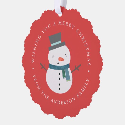 かわいい雪だるまフォトホリデー オーナメントカード (左)