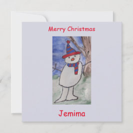 かわいい雪だるまフラットクリスマスカード カード
