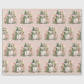 かわいい雪だるまフローラピンククリスマスホリデー ラッピングペーパー (フラット)