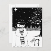 かわいい雪だるまブラック&ホワイトクリスマスイラストレーション シーズンポストカード (正面/裏面)
