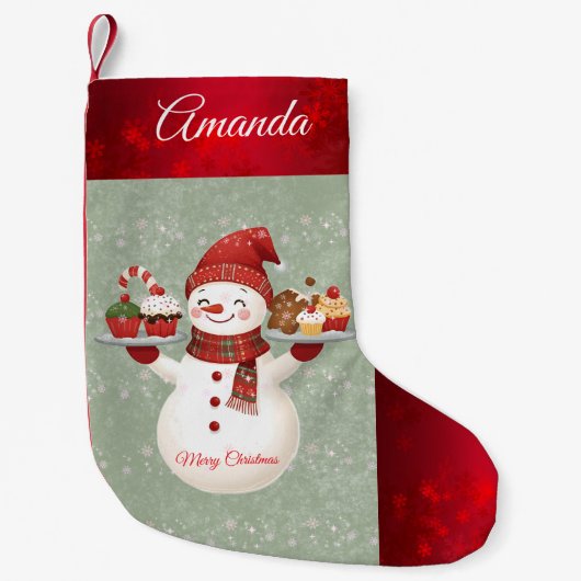 かわいい雪だるまベイカークリスマスストッキング スモールクリスマスストッキング (正面)