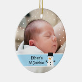 かわいい雪だるまベビーの初めてのクリスマス写真 セラミックオーナメント (右)