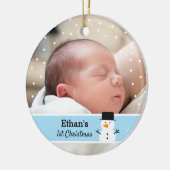 かわいい雪だるまベビーの初めてのクリスマス写真 セラミックオーナメント (左)