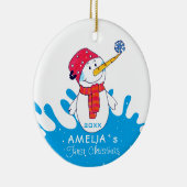 かわいい雪だるまベビーの初めてのクリスマス セラミックオーナメント (右)