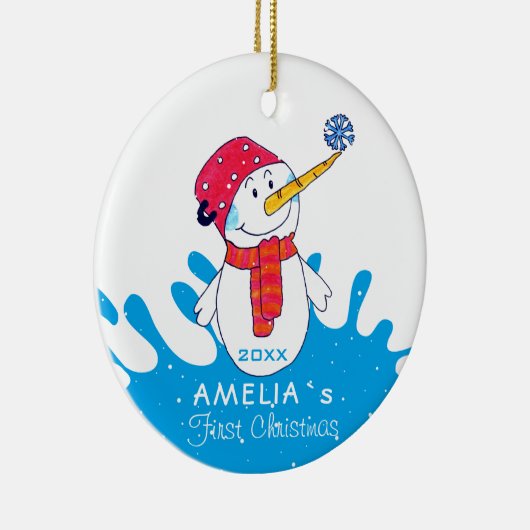 かわいい雪だるまベビーの初めてのクリスマス セラミックオーナメント (右)