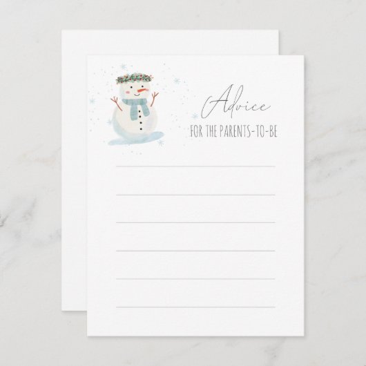 かわいい雪だるまベビーシャワーアドバイスノートカード エンクロージャーカード (正面/裏面)