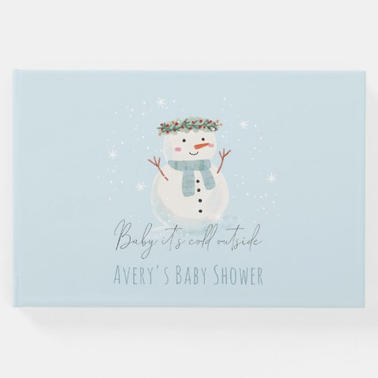 かわいい雪だるまベビー外の赤ちゃんシャワーが冷たい ゲストブック (正面)