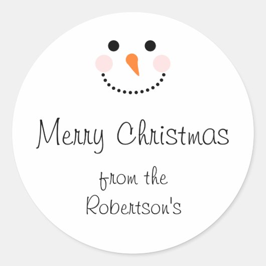 かわいい雪だるまホワイトメリークリスマス封筒用シール ラウンドシール (正面)