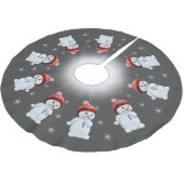 かわいい雪だるまマンダラ&グレーの雪片 ブラッシュドポリエステルツリースカート (アングル)