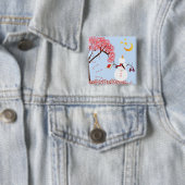 かわいい雪だるまムーンボタンを見上げる 缶バッジ (インサイチュ)