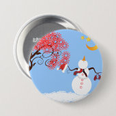 かわいい雪だるまムーンボタンを見上げる 缶バッジ (正面&裏面)
