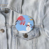 かわいい雪だるまムーンボタンを見上げる 缶バッジ (インサイチュ)